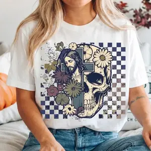 Retro Floral Skeleton Shirt, Funny Checkered Skeleton Halloween, Preppy Halloween, Trendy Halloween, Spooky Season Cotton Fit great gift for Halloween lovers and friends