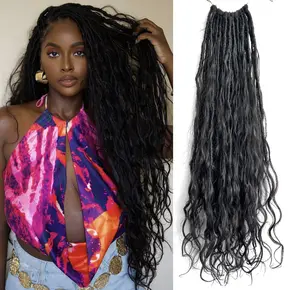 Crochet Boho Faux Locs Braiding Hair With Human Hair Body Loose Wave Curls Pre Looped Goddess Boho Dreadlocks Curly Full Ends Hair Extensions For Black Women Natural Color