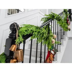 Faux Norfolk Pine Christmas Garland - Real  Greenery Artificial Cedar Christmas Garland for Fireplace Mantel, Staircase, Door Frame, Holiday Indoor Winter Decor (12FT)