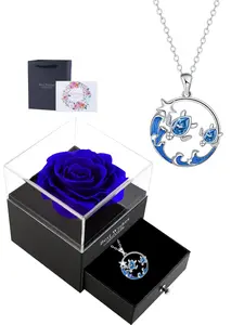 Mother and Child Wave Sea Turtle Necklace With Rose Jewelry Gift Box, Beach Themed Turtle Necklace, Statement Necklace, Copper Chain Jewelry, Mother's Day Birthday Jewelry Gifts for Mom Grandma Daughter
