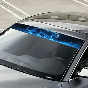 1 Luminous Fluorescent Tiger Car Windshield Sticker - Self Adhesive Vinyl Film (SAV) - Matte Surface, Irregularly Cut Eyes and Sharp Teeth Design - Waterproof and Fade Resistant - Easy to Apply/Remove - Automotive Accessories