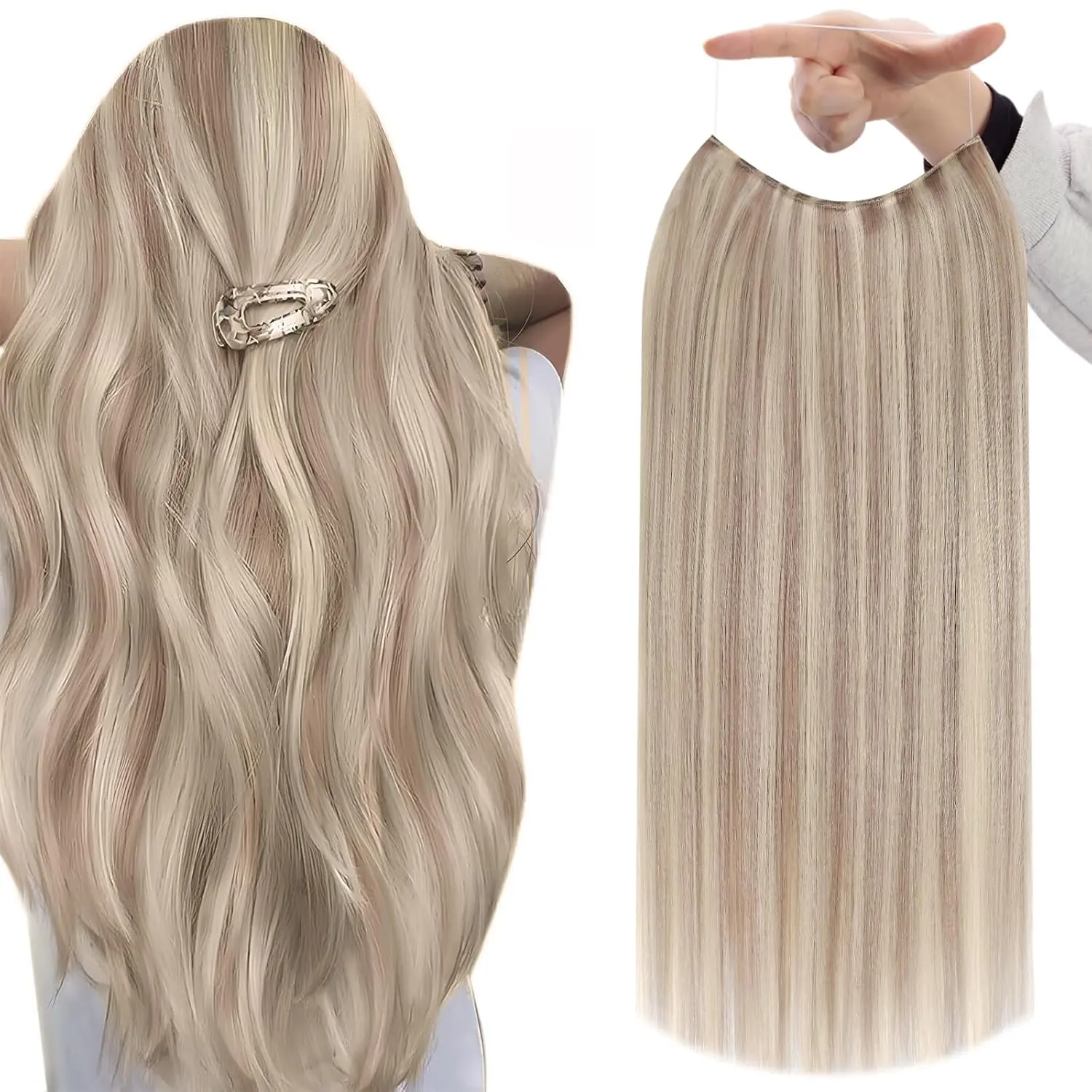 Full Shine Wire Weft Hair Extensions Human Hair Invisible Fishing Wire Adjustable Fish Line Weft 100% Real Human Hair Extensions, Cuticle Aligned Remy Hair, Soft Silky Lightweight Natural Daily Hair  Sew #TikTokShopDealsforYouDays #SummerWins #SummerVibes