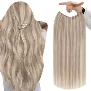 Full Shine Wire Weft Hair Extensions Human Hair Invisible Fishing Wire Adjustable