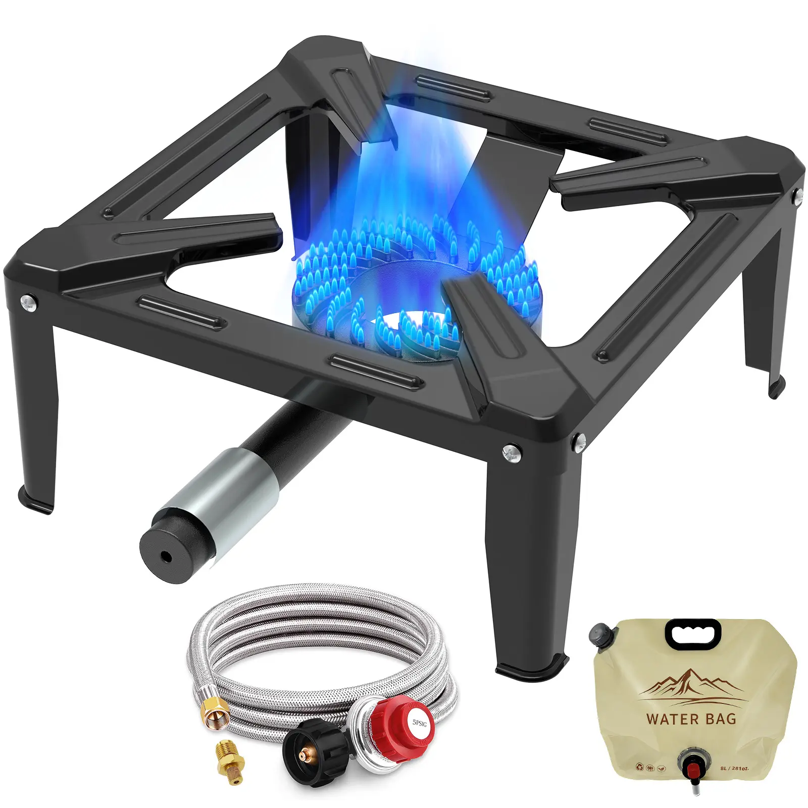 BESTFIRE High-Pressure Propane Single Burner – 12"/16" (12"=13000 BTU / 16"=120000 BTU), with 4.1ft Adjustable Hose & Regulator, Outdoor Camping Cooker for Backyard Cooking, Seafood Boil & Tailgating