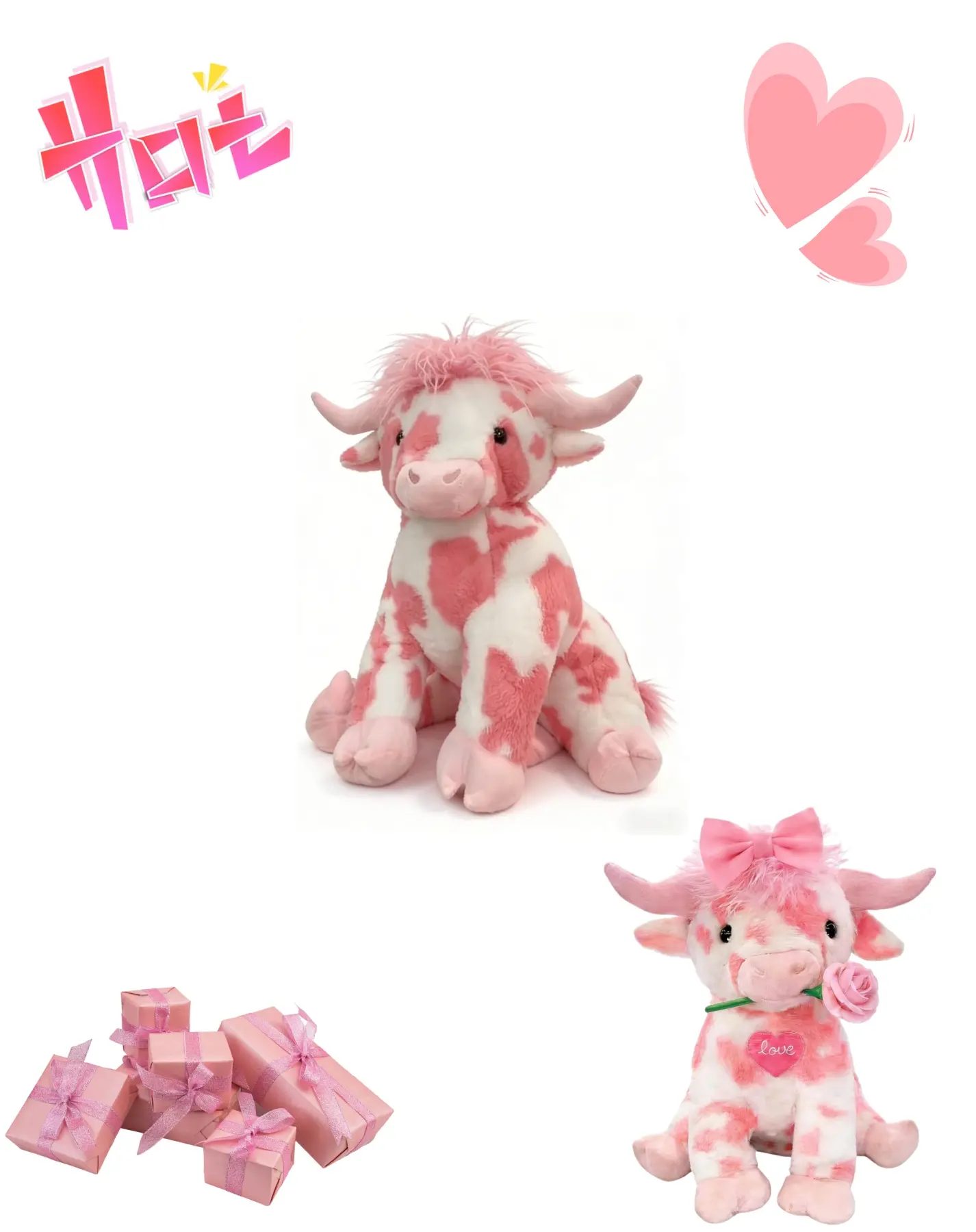 14" Pink Highland Cow Stuffed Animal Pink Highland Cow Stuffed Animal Cute Plushies Fluffy Cow Gifts  DIY Toy Doll Easter Gifts