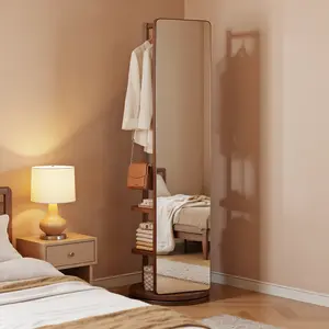 Elegant Full Length Mirror with Stand Coat Rack Solid Wood Swivel Mirror for Bedroom Living Room Cloakroom 69"x16" Newyear Gift Standing Wooden