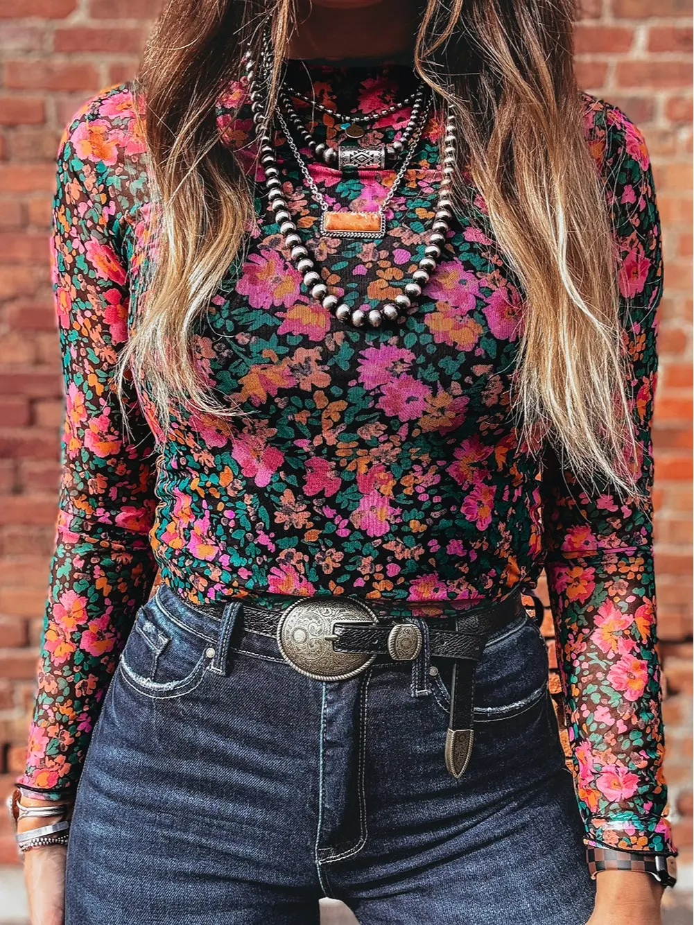 Viral Western Aesthetic Sheer Mesh Top Women's Mock Neck Long Sleeve Layering Shirt
