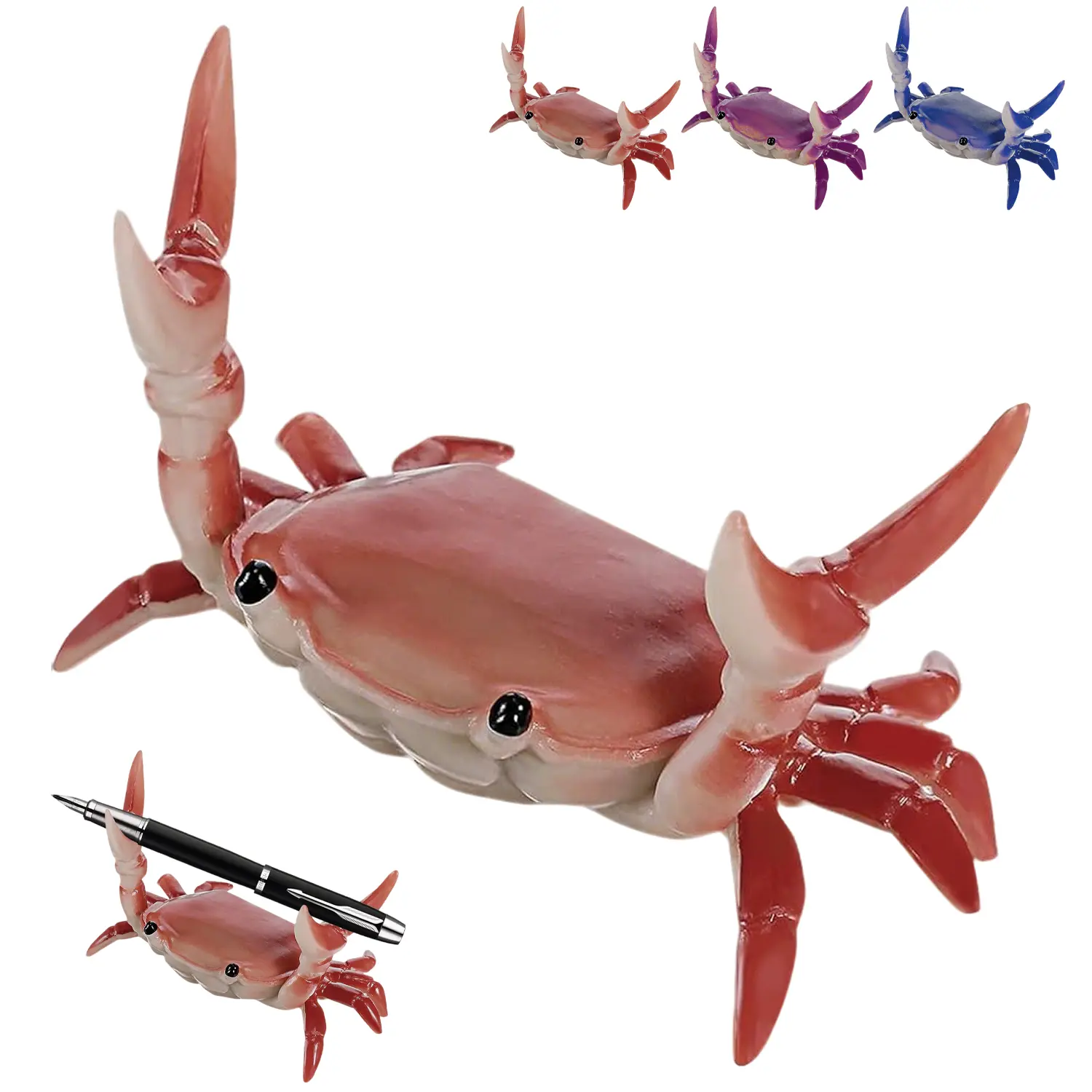 Crab Pen Holder Ornament 1 PCS Weightlifting PVC Crab Stand Realistic Crab Statue Office Stationery Cute Desktop Decoration for Home Office School Aesthetic Desk Accessories Cute Desk Accessories