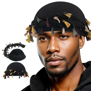Satin Lined Turban Stylish Durag Head Wrap for Men Women Comfortable Skull Cap with Pre-Tied Tassel, Braid, Vintage Twist Beanie for Hair Protection