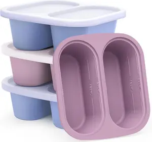 Mossime Silicone Soup Freezer Molds: 1 Cup Silicone Freezer Trays with Lid - 4 Packs Easy Release Soup Freezer Containers - 250ml 125ml Portion Large Cubes for Ice Soup (4, Blue/Purple) Visit the mossime Store