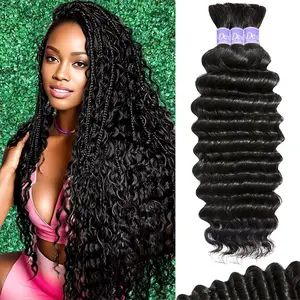 UDesire Human Braiding Hair for Boho Braids 14-26 Inch Curly Boho Hair for Braiding Knotless 16A Deep Water Wave Bulk Bohemian Natural Black