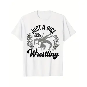 Just a Girl Who Loves Wrestling" Fun Graphic Tee - Soft, Casual Round Neck Top, Fun Pattern technoblade merch Cotton Fabric shirts women brandy melville outfits