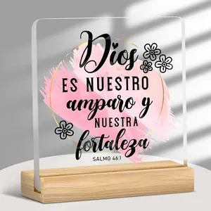 Letter Pattern Acrylic Signage Plaque with Wooden Base, 1 Count Modern Desktop Ornament, Christian Gift, Home Decor for Living Room Bedroom Office, Signs, Home Decoration