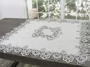 Linens Art And Things - Silver Lace Table Topper/ Tablecloth (33" Square)