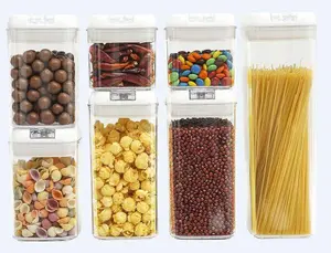 Airtight Food Storage Containers with Lids 7 pcs Plastic Kitchen and Pantry Organization Canisters for Cereal, BPA Free Kitchen Canisters for Spaghetti, Pasta, Dry Food, Flour and Sugar