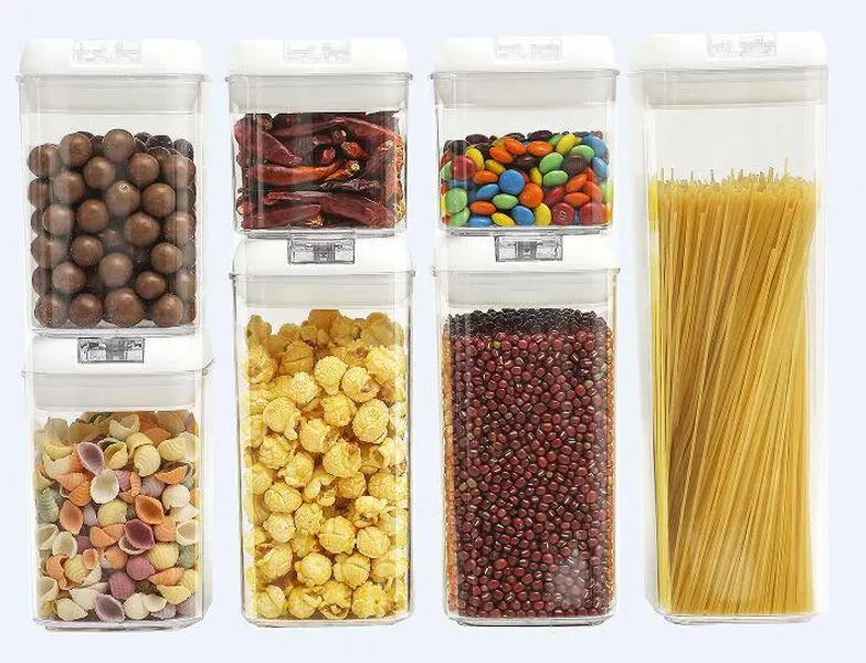 Airtight Food Storage Containers with Lids 7 pcs Plastic Kitchen and Pantry Organization Canisters for Cereal, BPA Free Kitchen Canisters for Spaghetti, Pasta, Dry Food, Flour and Sugar