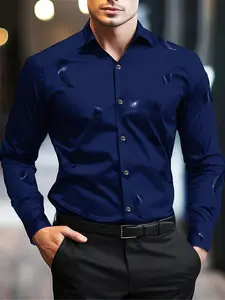 Men's Long Sleeve Printed Collared Shirt, Menswear, Slim Fit Button Design, Elegant Casual Style Fashionable Comfortable Woven Fabric, Suitable for Daily Wear Cs45
