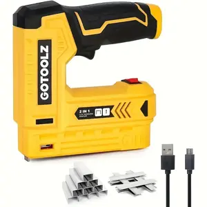 2-in-1 Electric Staple Gun | 3.7V Power Cordless Brad Nailer/Stapler with USB Charger Cable, 1000 Staples for Upholstery, Material Repair and Carpentry
