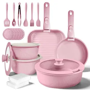 【24pcs】 Non-Stick Pots and Pans Set with Detachable Handle Oven Safe Stackable RV Kitchen Cooking Set Modern Aluminum Dishwasher Safe Optimal Storage Design