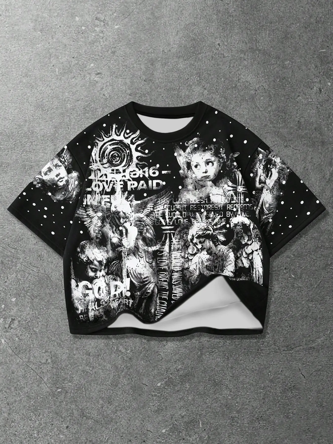 Dark Aesthetic Unisex Crop Top - Vintage Angel Statue & Grunge Text Print Boxy T-Shirt, Lightweight Breathable Streetwear Tee for Gen Z Alt Fashion Lovers