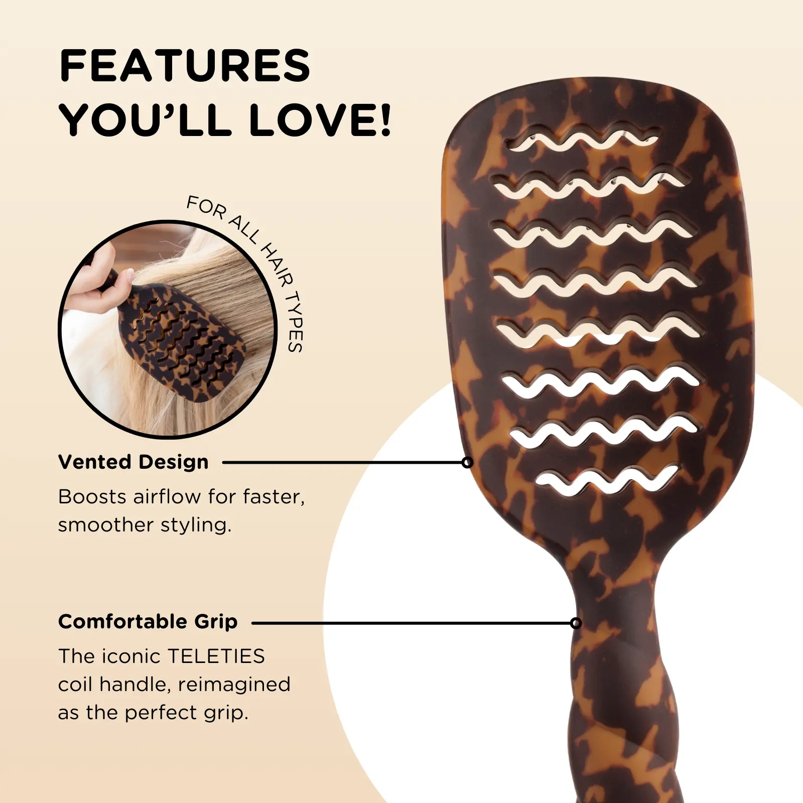 TELETIES - Vented Hair Brush - Tortoise