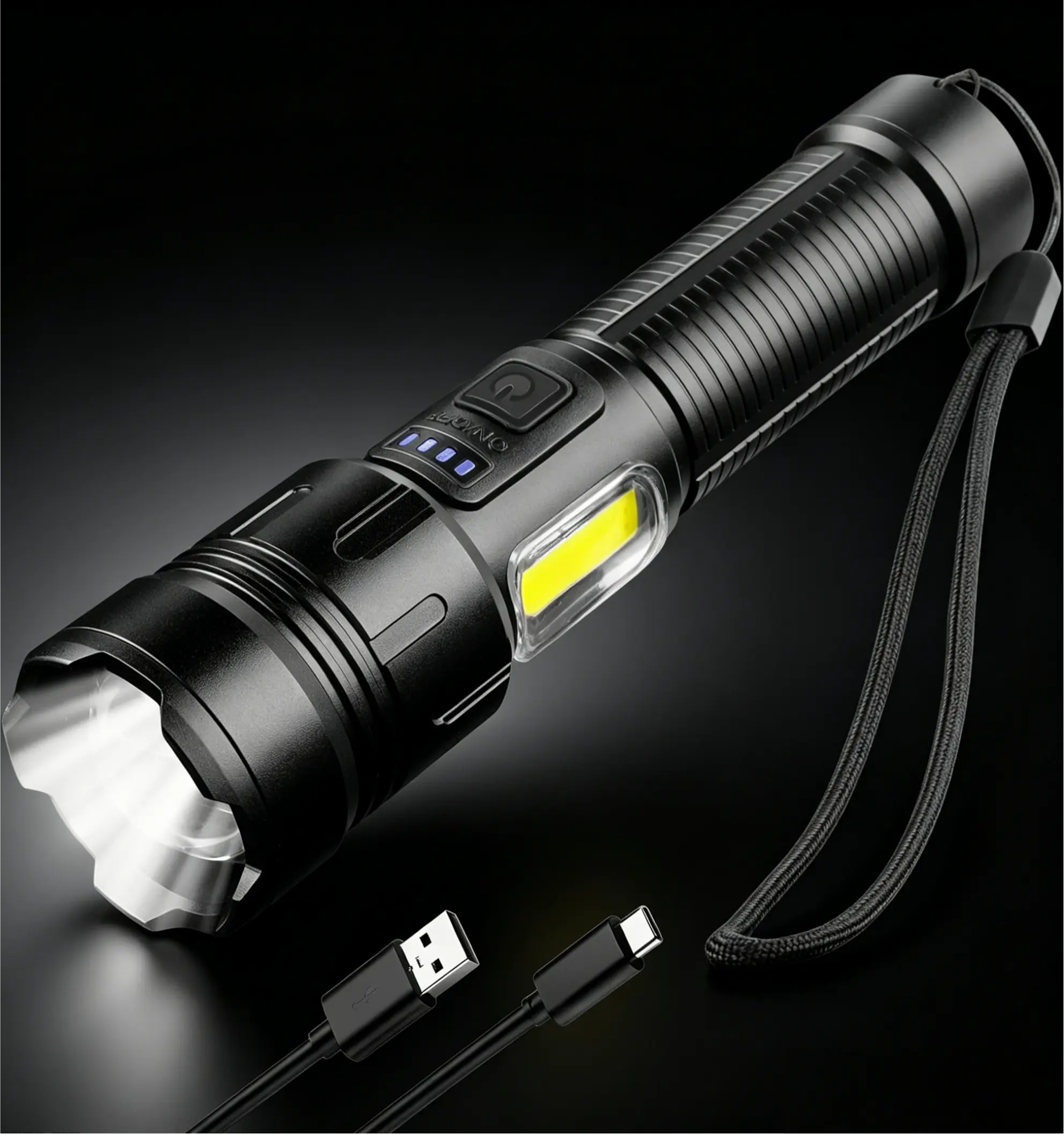 AiQInu 10000 Lumens Rechargeable LED Flashlight, Super Bright COB Torch with USB Charging, 4 Light Modes, Zoomable, IPX4 Waterproof for Camping, Hiking & Emergency Use