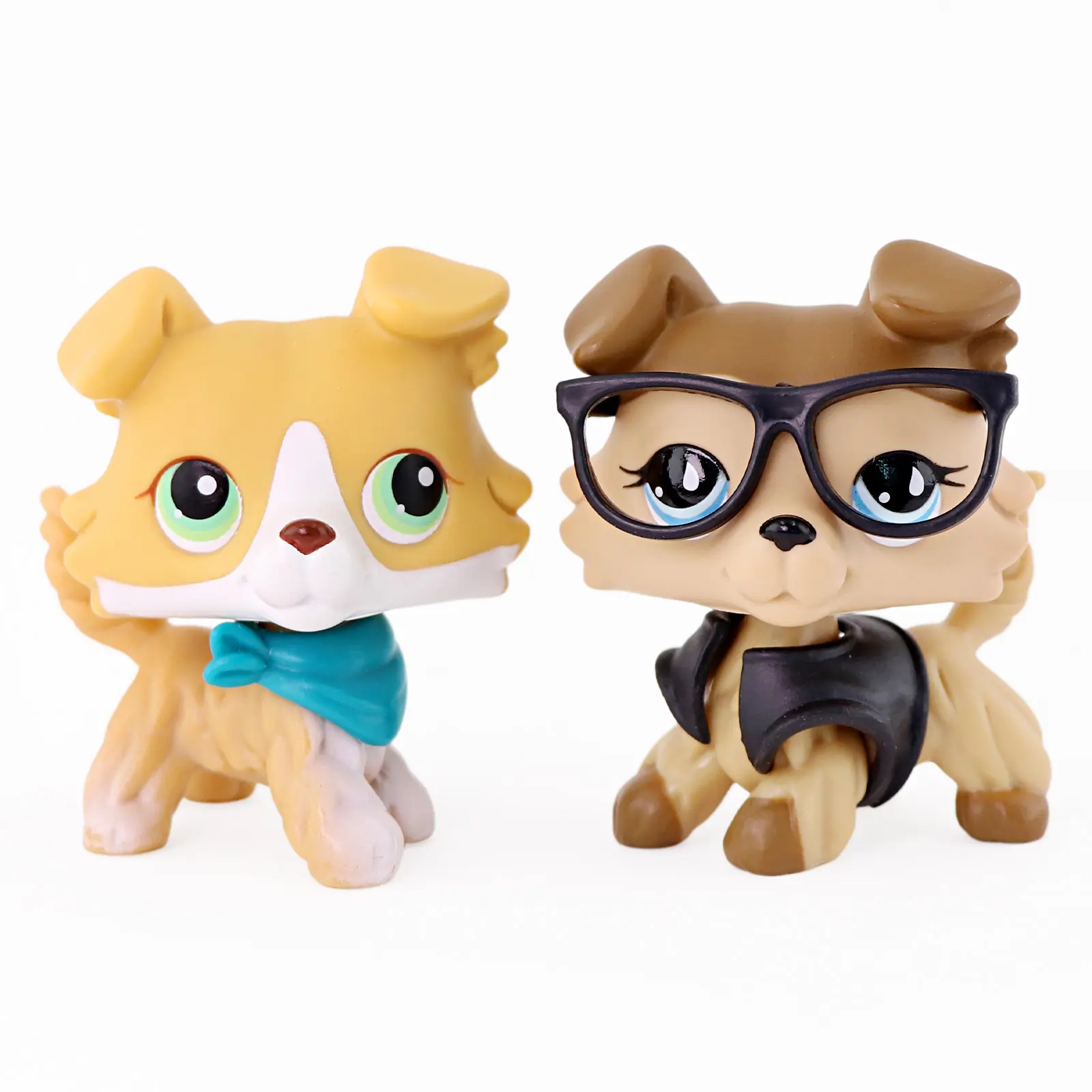 2 Pcs Wobble Head Collie Puppy Mini Collectible Figures with Removable Costume Accessories, Cartoon Small Dog Toy Dolls for Kids & Hobby Collectors