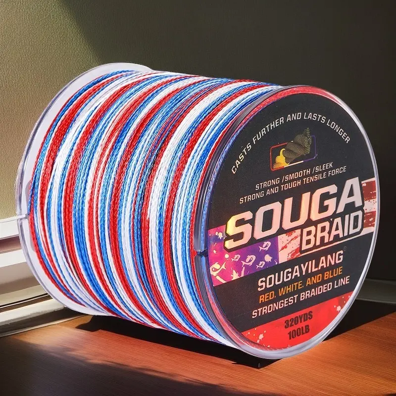 Sougayilang 320YDS super strong fishing line, 4-strand multi wire PE wear resistant braided wire, 10 -100 LB smooth long casting