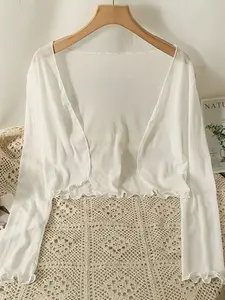 Women's Ruffled Casual Sweet Sun Protection Cardigan, Summer Thin Lightweight Shawl Mesh, Long Sleeve Air Conditioning Shirt, Camisole Dress Outerwear
