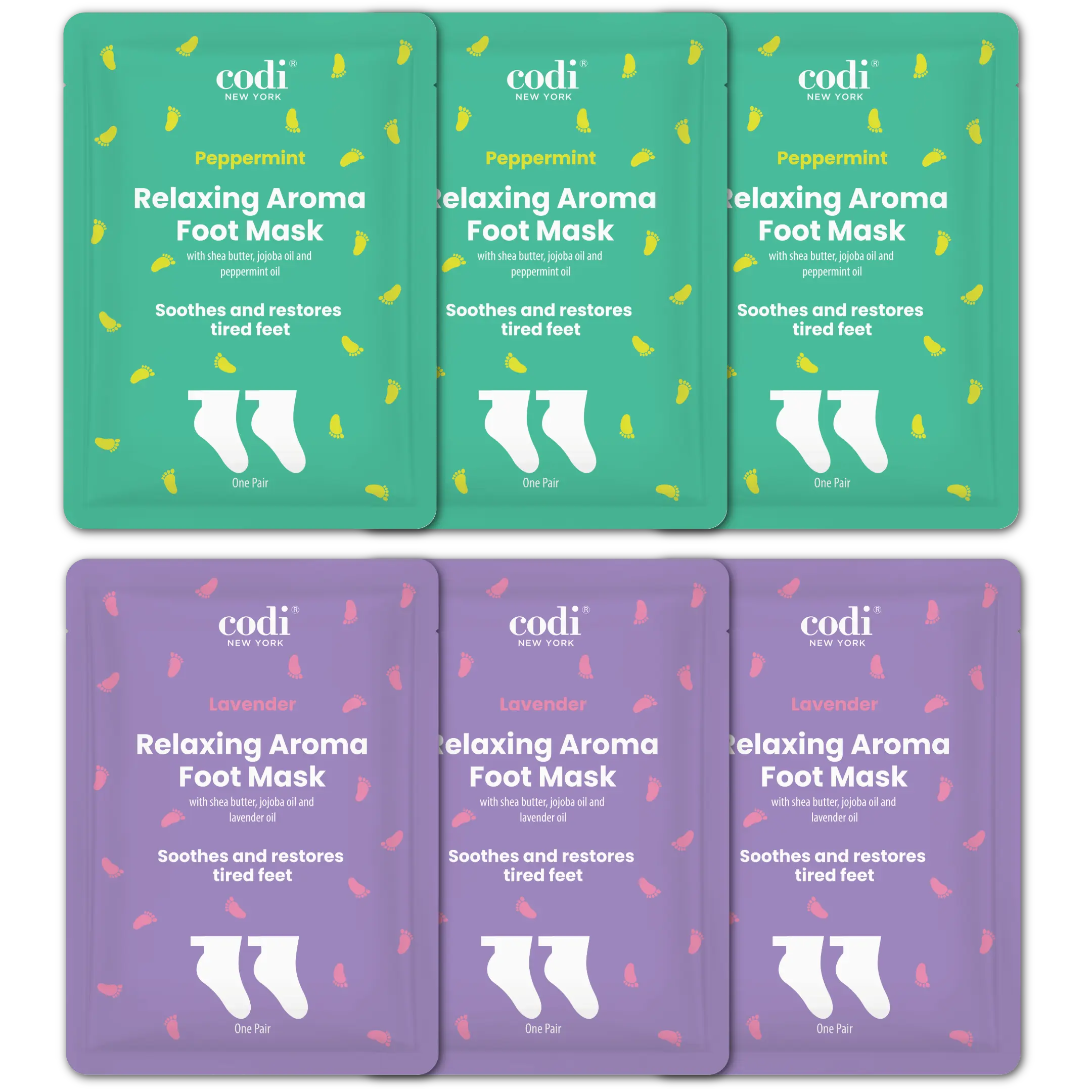 Foot Moisturizing Mask Socks (6 Pairs, Lavender + Peppermint) - K-Beauty Hydrating Care for Dry & Cracked Heels Gentle Nourishing, Relaxing Aroma Natural Oil, Shea Butter, Hydration Boost, 15-Minute Wear