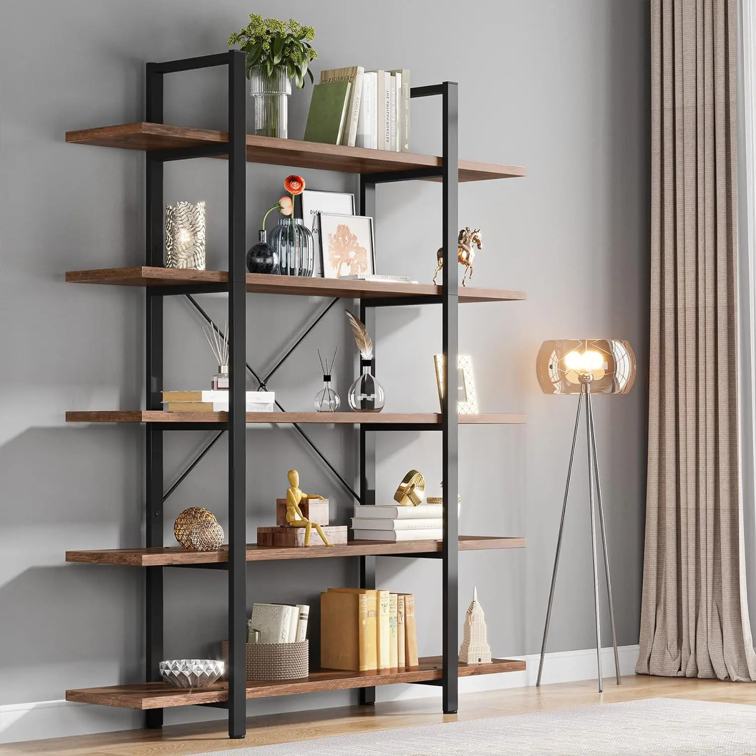 Tribesigns 5-Tier Bookshelf, Industrial Freestanding Etagere Bookcase for Living Room, Bedroom, Home Office Tribesigns 5-Tier Bookshelf, Industrial Freestanding Etagere Bookcase for Living Room, Bedroom, Home Office