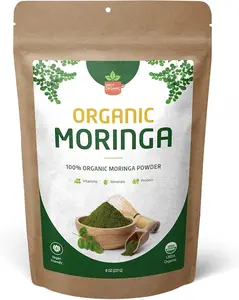 Green Moringa Superfood Powder 8 oz. - 100% Pure Moringa Oleifera Leaf Powder for Tea and Hair, Nutrient-Rich Energy Booster - Certified USDA Organic, Non-GMO, and Raw from India Beverage Drinks