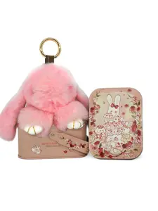 2026 Graduation Gift Handmade Bunny PomPom Keychain with Decorative Tin Gift Box, Handmade Anxiety Relief Keyring, Cute Bag Charm Accessory for Kids Girls Teenagers，Perfect Gift for Girls Kids Birthday Easter