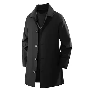 New Men's Solid Color Jacket Casual Fashion Single Breasted Business Trench Coat