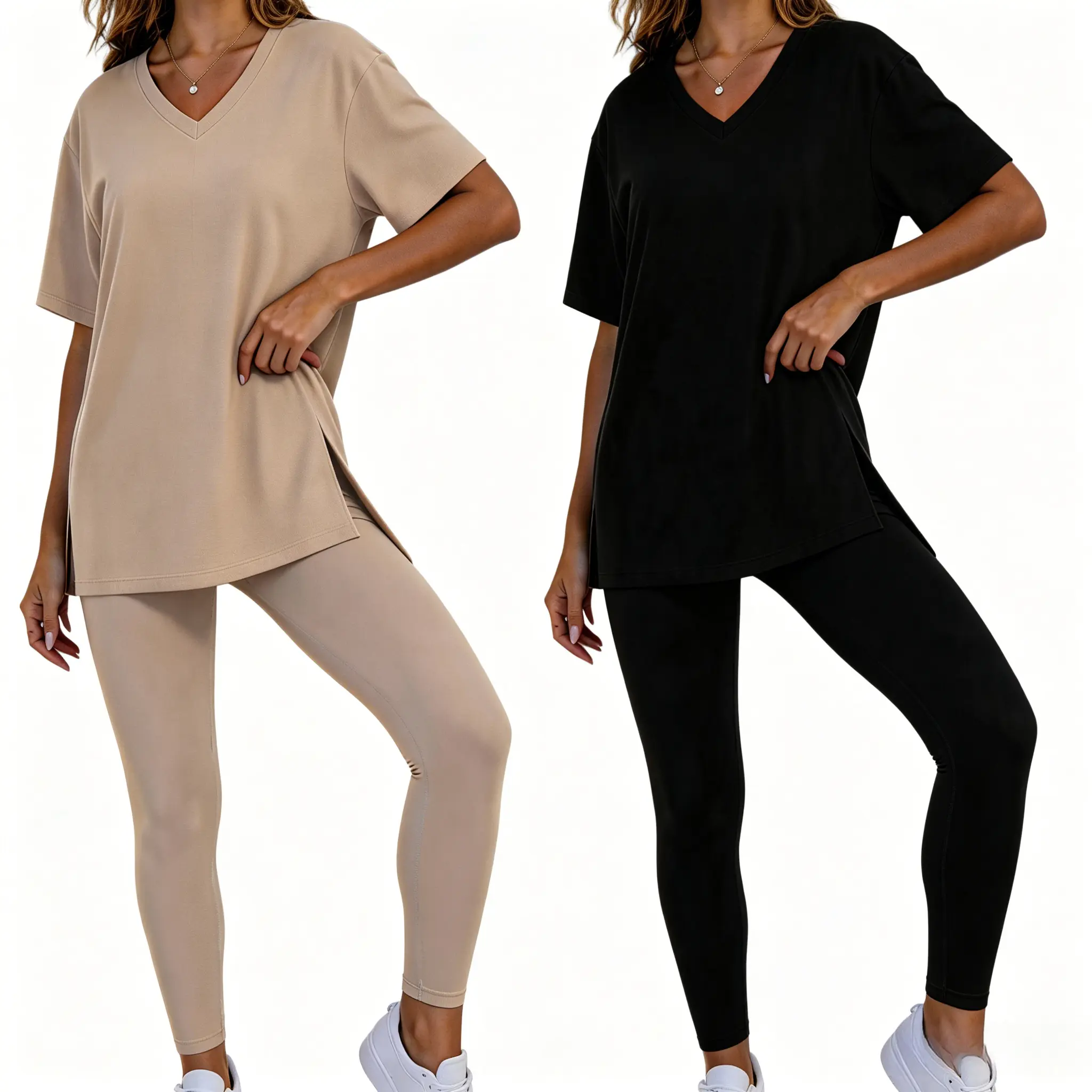 Two-Piece Set Women's Solid Ribbed Long Sleeve Tee & Leggings Sport Set, Casual Breathable Quick Drying T-shirt & Skinny Pants Set for Yoga Gym Workout Running, Ladies Sportswear for All Seasons, Sweatsuit Set, Activewear Set