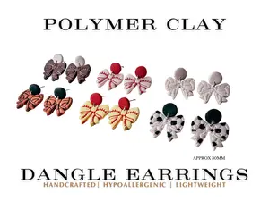 Polymer Clay Dangle Drop Earrings - Enchanted Sideline Sports Bows for Baseball, Basketball, Volleyball