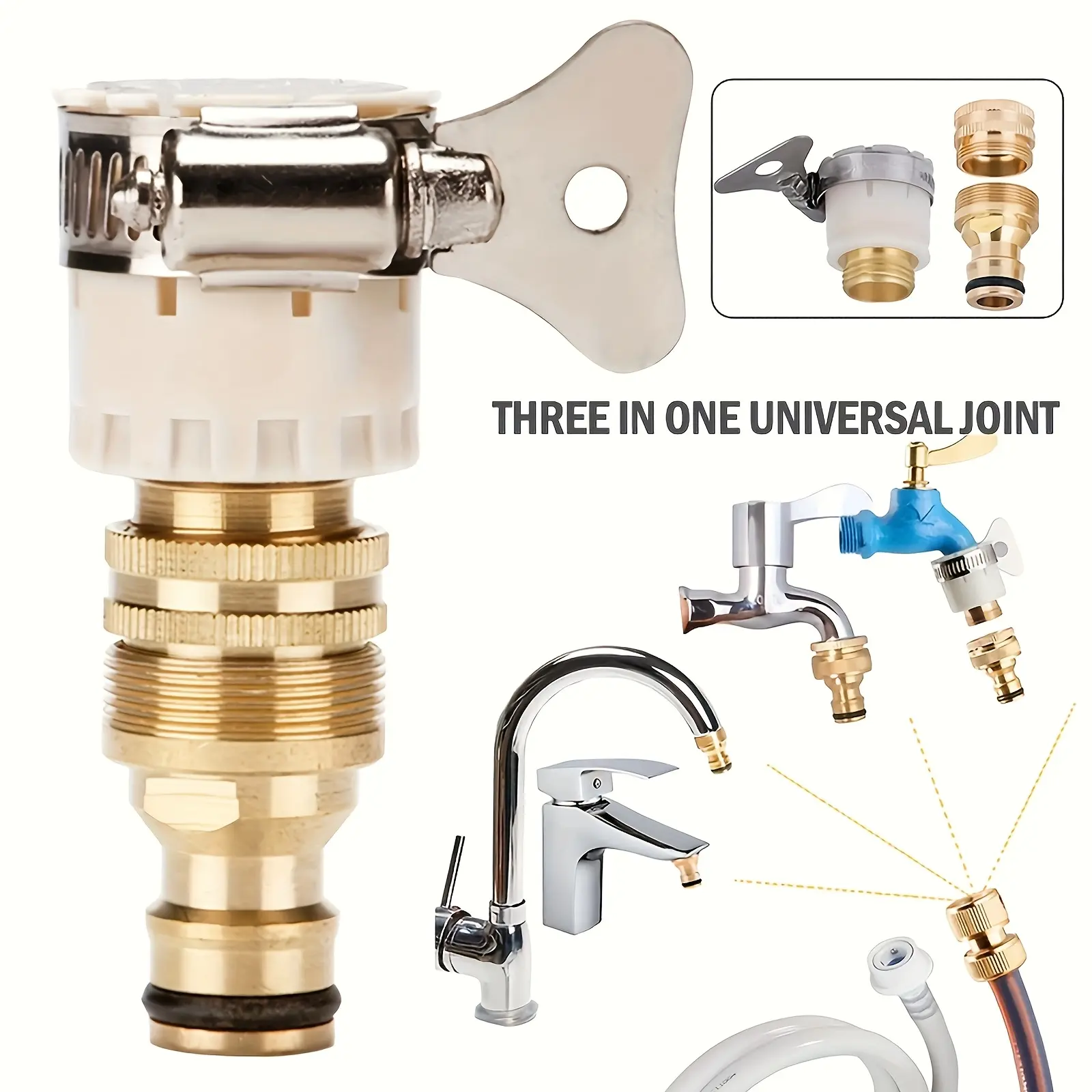 Brass Leak-Proof Faucet Converter – Fits European and US Thread Standards, for Connecting Washing Machine Inlet Hose, Garden Hose and Sink Faucet