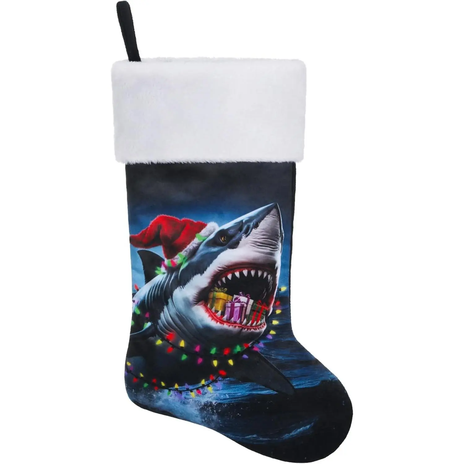 Personalized Shark Christmas Stocking 20 Inch Large, Fireplace Hanging Stockings for Holiday Decor, Ocean Theme Xmas Party Decorations, Home Festive Decor