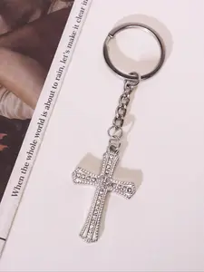 Rhinestone Decorated Cross Design Keychain, Cute Key Holder for Bags and Cars, Fashion Accessories for Women & Men, Bling Bling Keychains
