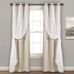 Lush Decor Grommet Sheer Curtains With Insulated Room Darkening Curtain Lining, Pair, 38"W x 45"—120‘’ L - Curtains for Bedroom or Living Room