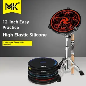 Drum Practice Pad Snare Drum Stand Set 12 In With Double Sided Silent Drum Pad, Drum sticks, Adjustable Stand(Fits 10''-14'' Drums)