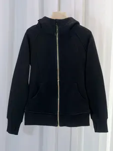 Women's Gold Zipper Hoodie Sweatshirt Long Sleeves, Fall Winter Warm Fleece Lined Thickened, Slim Fit Sporty Casual Hiking Womenswear