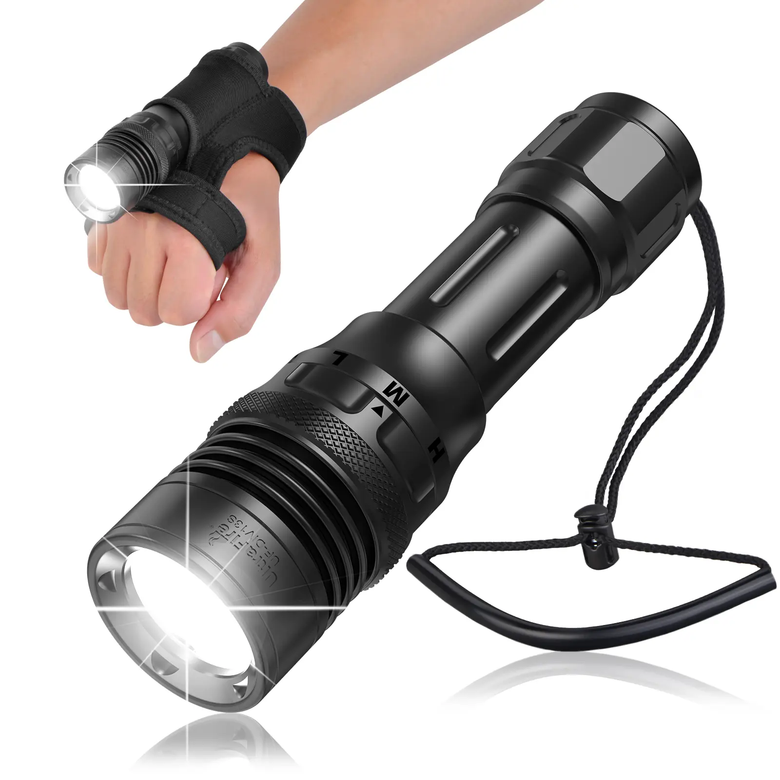 ultrafire UF-DIV13S Professional Diving Flashlight, Rugged Handheld Torch for Underwater Dive, 3350 Lumen, Rechargeable with Batteries Built-in, IPX8 100m Waterproof, Glove Operated, Convenient Operation, Aluminum, High Output, Deep Water Protection