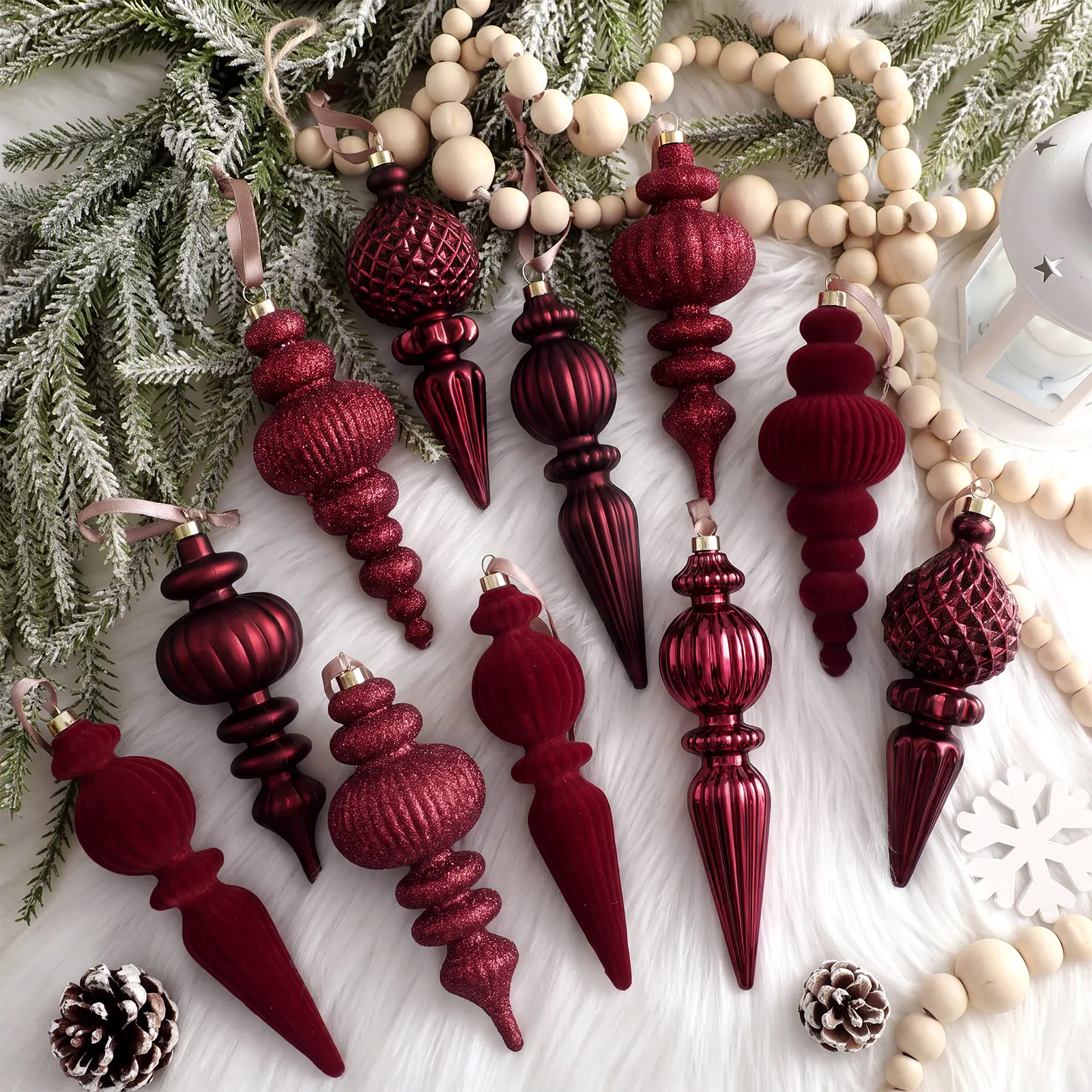 Neutral Textured Christmas Ornaments Christmas Decoration  Neutral Christmas Farmhouse Vintage Christmas Tree Decorations, Nostalgic Decorative Items Christmas Decor for Xmas Tree Home Indoor Outdoor Party Holiday Decorations