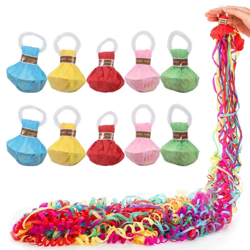 10pcs Colorful Hand-Throw Paper Streamer Poppers, Safe No-Cleanup Confetti Ribbon Gifts for Graduation, Wedding, Holiday Decor & Festive Party Supplies