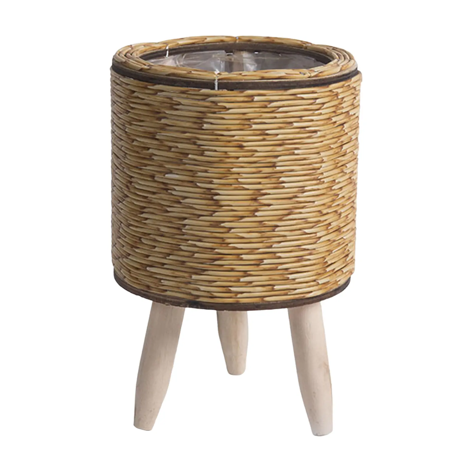 Handcrafted Freestanding Rustic Woven Rattan Basket Planter with Legs - Burr-Free, 8.46x5.5in Storage Basket for Indoor Planting, Home Decor, Living Space Balcony/Apartment Use, Round