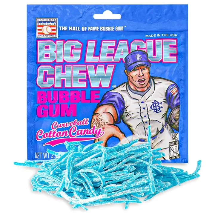 Big League Chew Curveball Sweet Artificial Cotton Candy Flavor Sugar Chewing Gum Snacks - 2.12oz Pack
