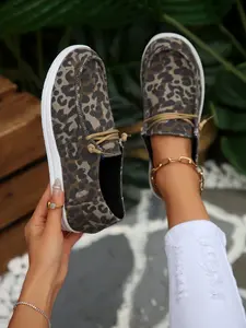 Vintage Leopard Print Canvas Shoes, Comfortable Lightweight Design, Slip-On Convenience, Perfect for Daily Commute & Casual Outing, Spring Summer Essential, Women Walking Shoes Rubber