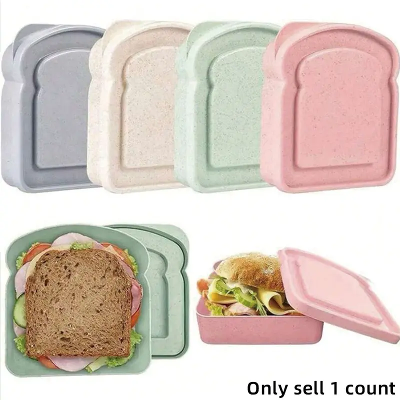 1pc Bento Box, Lunchable Container, To Go Food Containers, Plastic Toast Shaped Food Storage Box With Lid, Reusable, Microwave And Dishwasher Friendly, Suitable For Family, Kitchen Supplies Back To School, Snack & Meal Prep Containers