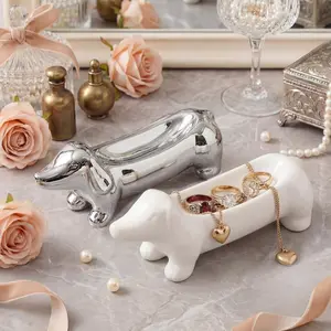 2 count Dachshund Ring Holder, Ceramic Trinket Tray for  & , Mini Decorative Dish,  Lover , Weiner  Decor, Suitable for Dressing Table Washstand